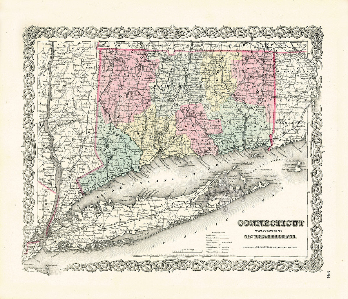 Antique Map Prints Colton Atlas Connecticut