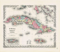 Antique Map Prints Colton Atlas Cuba, Jamaica, Puerto Rico - Panteek Antique Prints