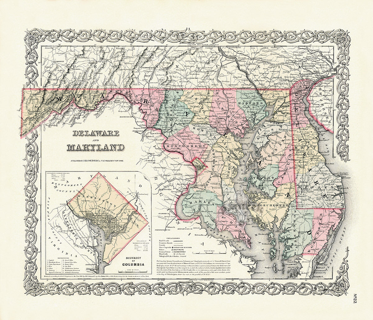 Antique Map Prints Colton Atlas Delaware & Maryland
