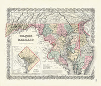 Antique Map Prints Colton Atlas Delaware & Maryland - Panteek Antique Prints