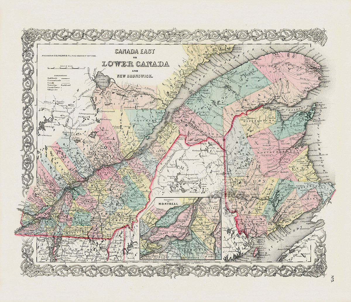 Antique Map Prints Colton Atlas East or Lower Canada