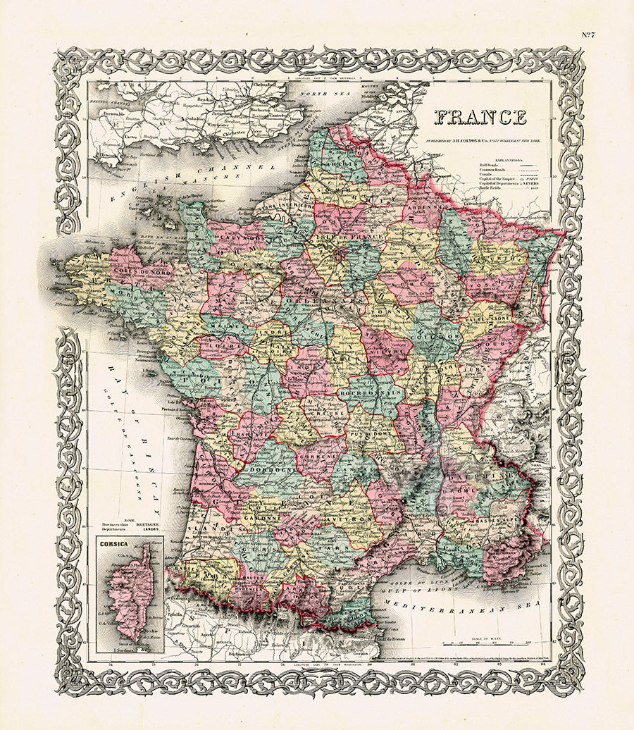 Antique Map Prints Colton Atlas France