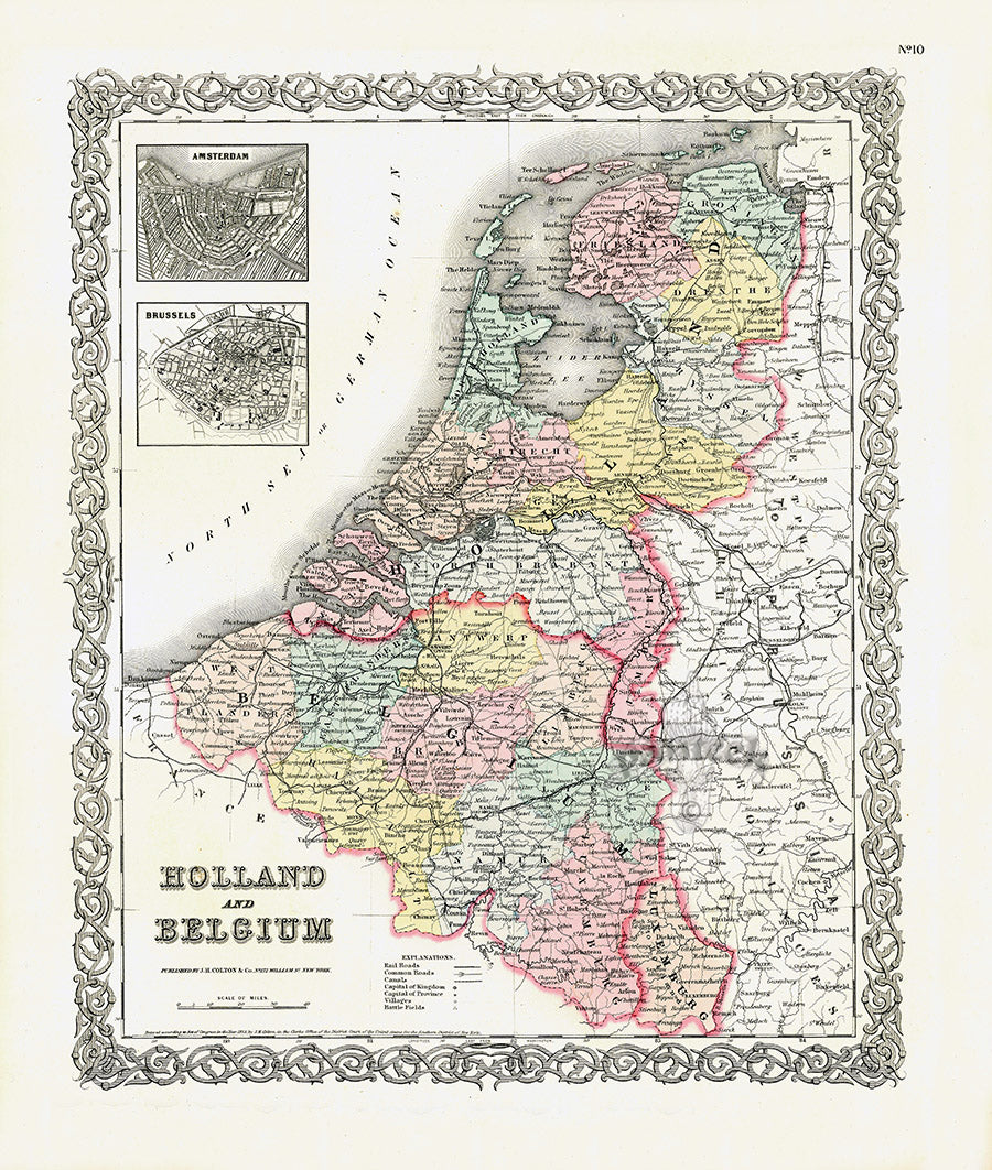 Antique Map Prints Colton Atlas Holland & Belgium