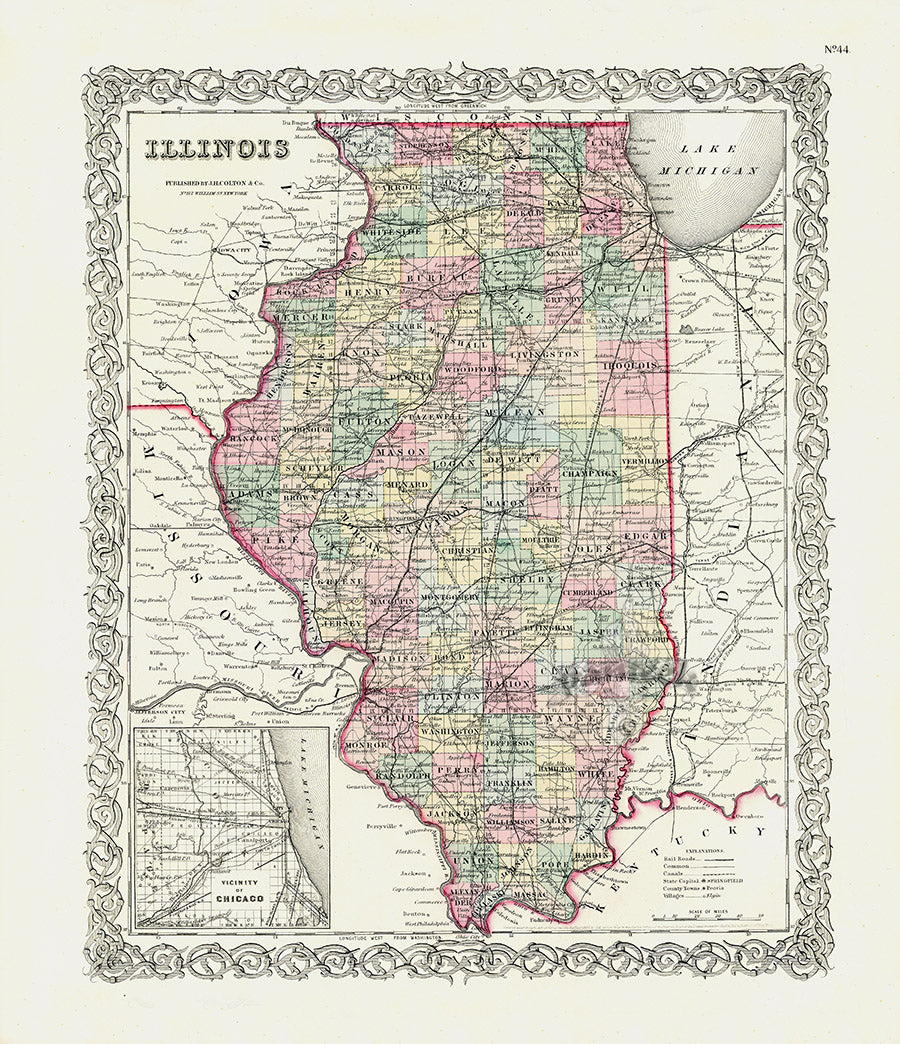 Antique Map Prints Colton Atlas Illinois
