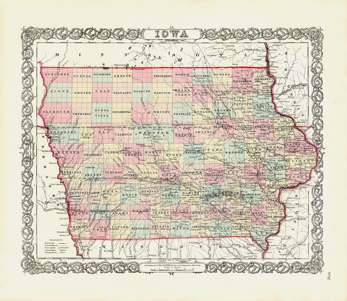 Antique Map Prints Colton Atlas Iowa