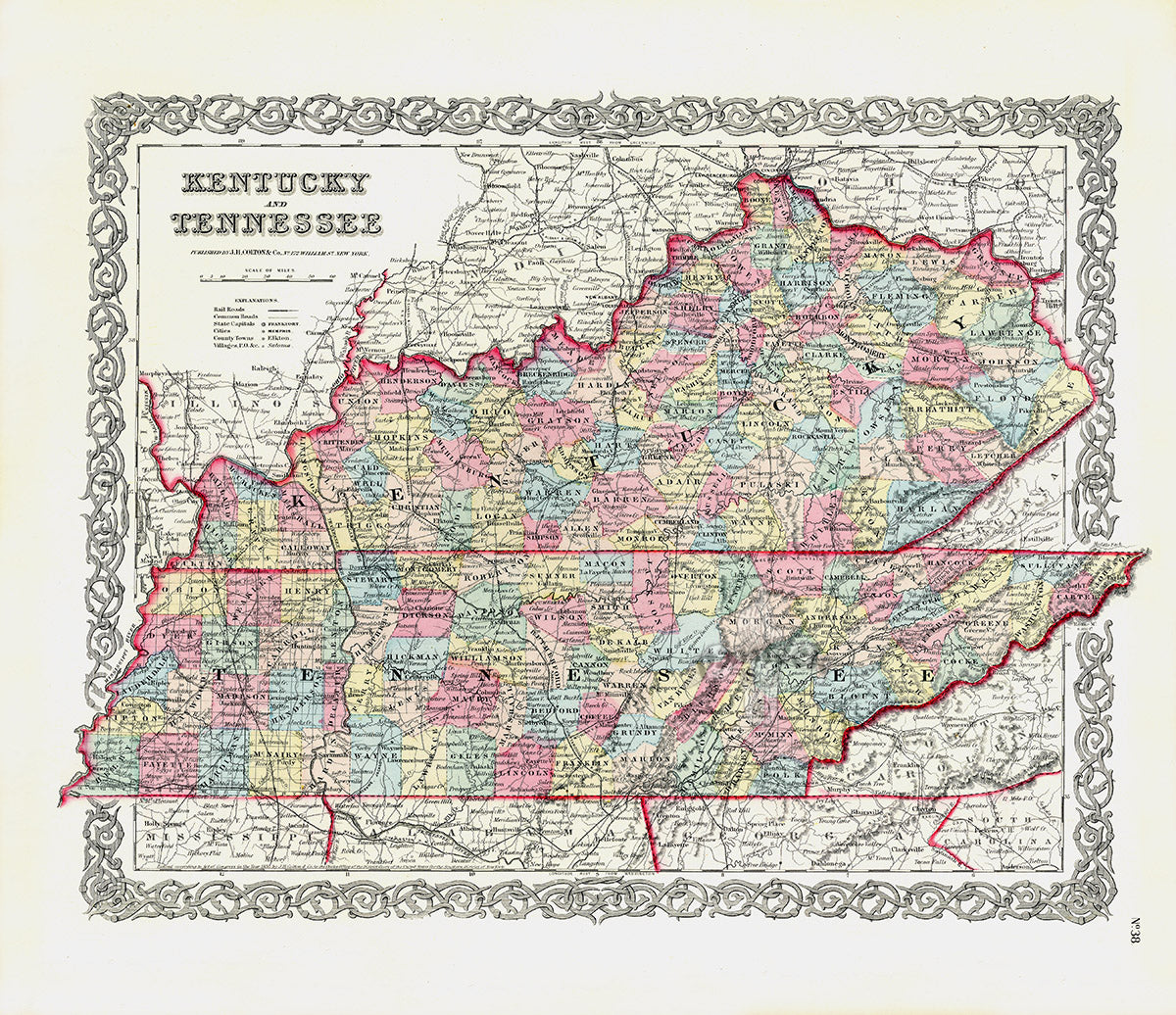 Antique Map Prints Colton Atlas Kentucky & Tennessee