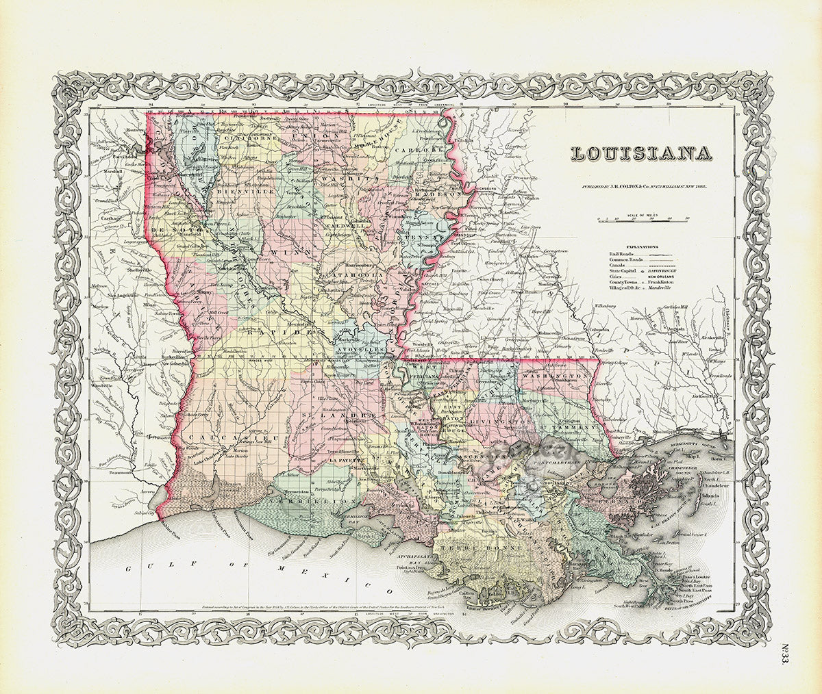 Antique Map Prints Colton Atlas Louisiana
