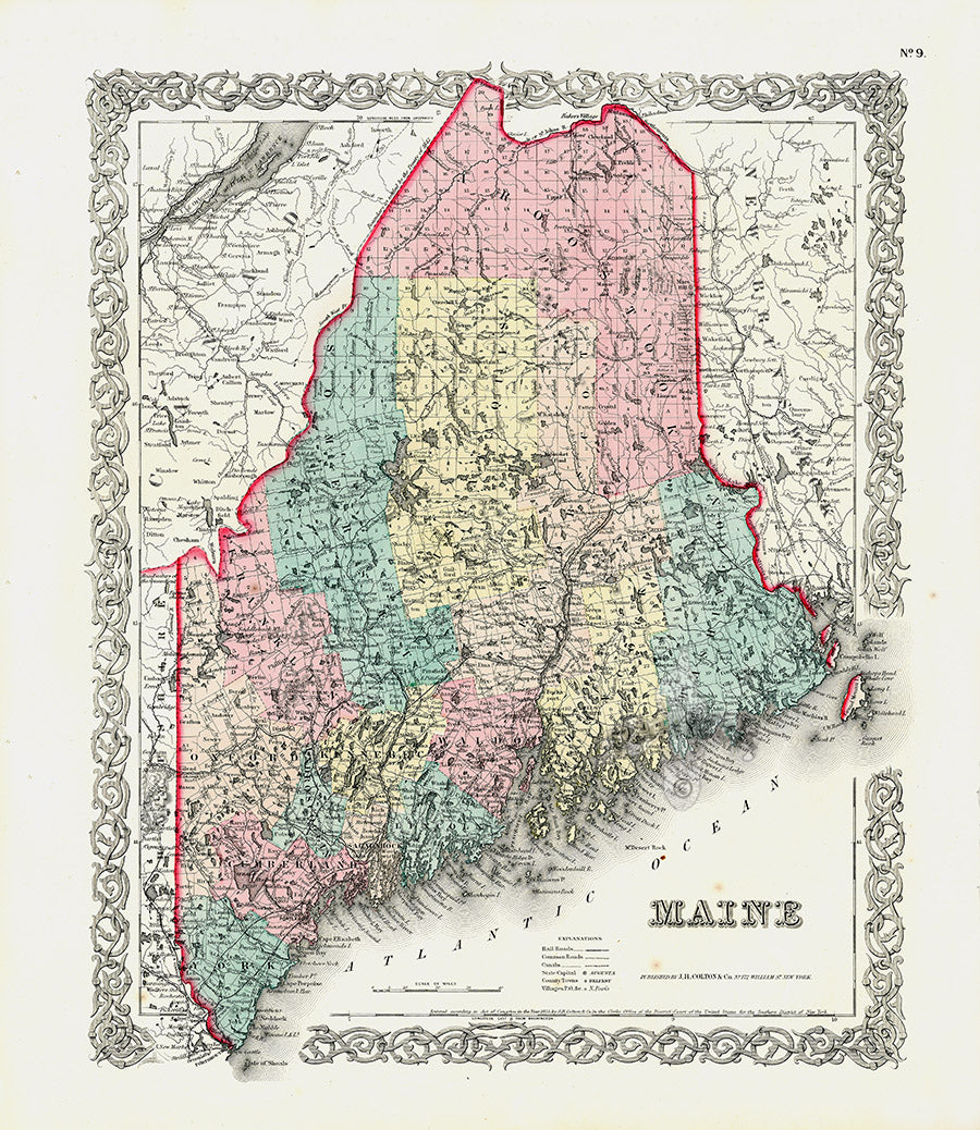 Antique Map Prints Colton Atlas Maine