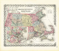 Antique Map Prints Colton Atlas Massachusetts & Rhode Island - Panteek Antique Prints