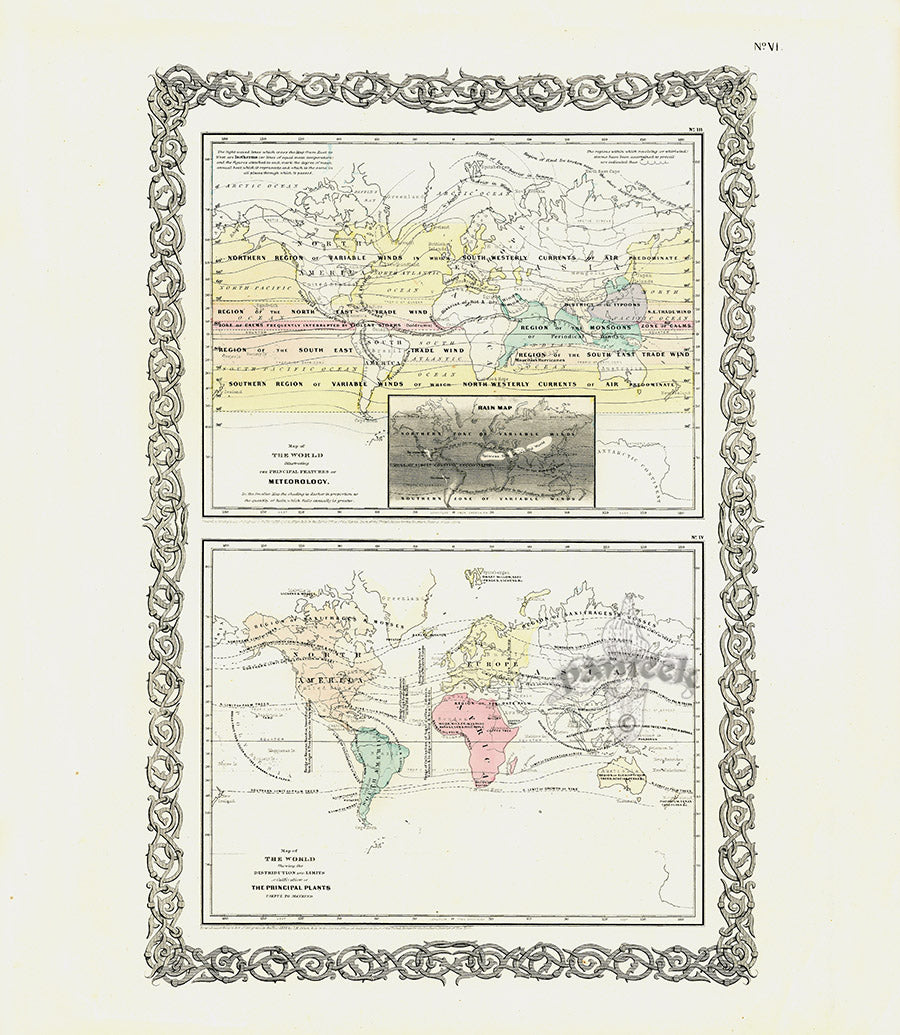 Antique Map Prints Colton Atlas Meteorology