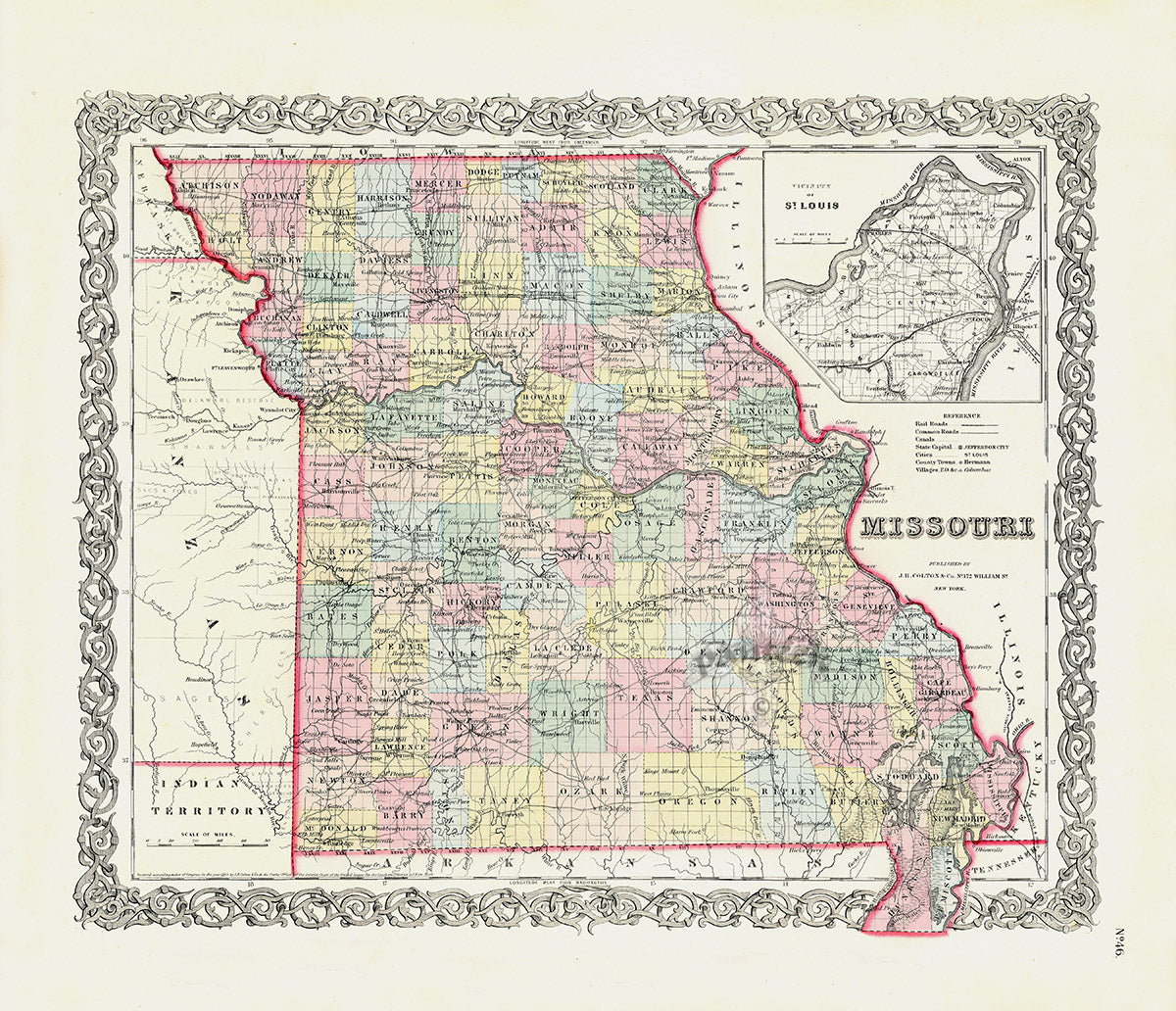 Antique Map Prints Colton Atlas Missouri