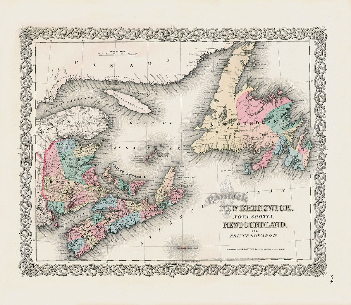 Antique Map Prints Colton Atlas New Brunswick