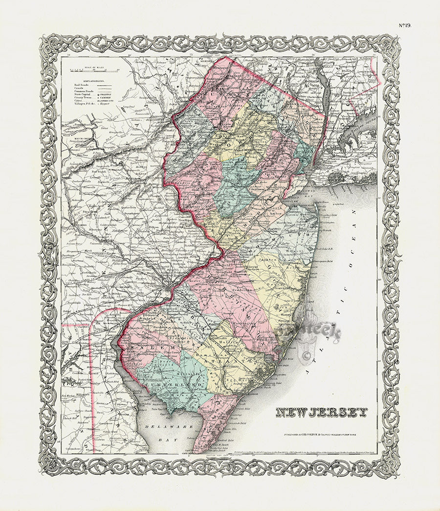 Antique Map Prints Colton Atlas New Jersey