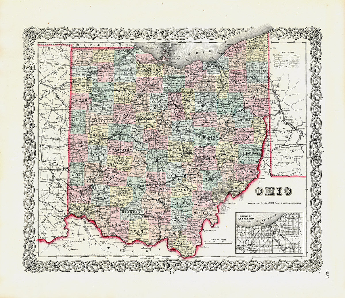 Antique Map Prints Colton Atlas Ohio