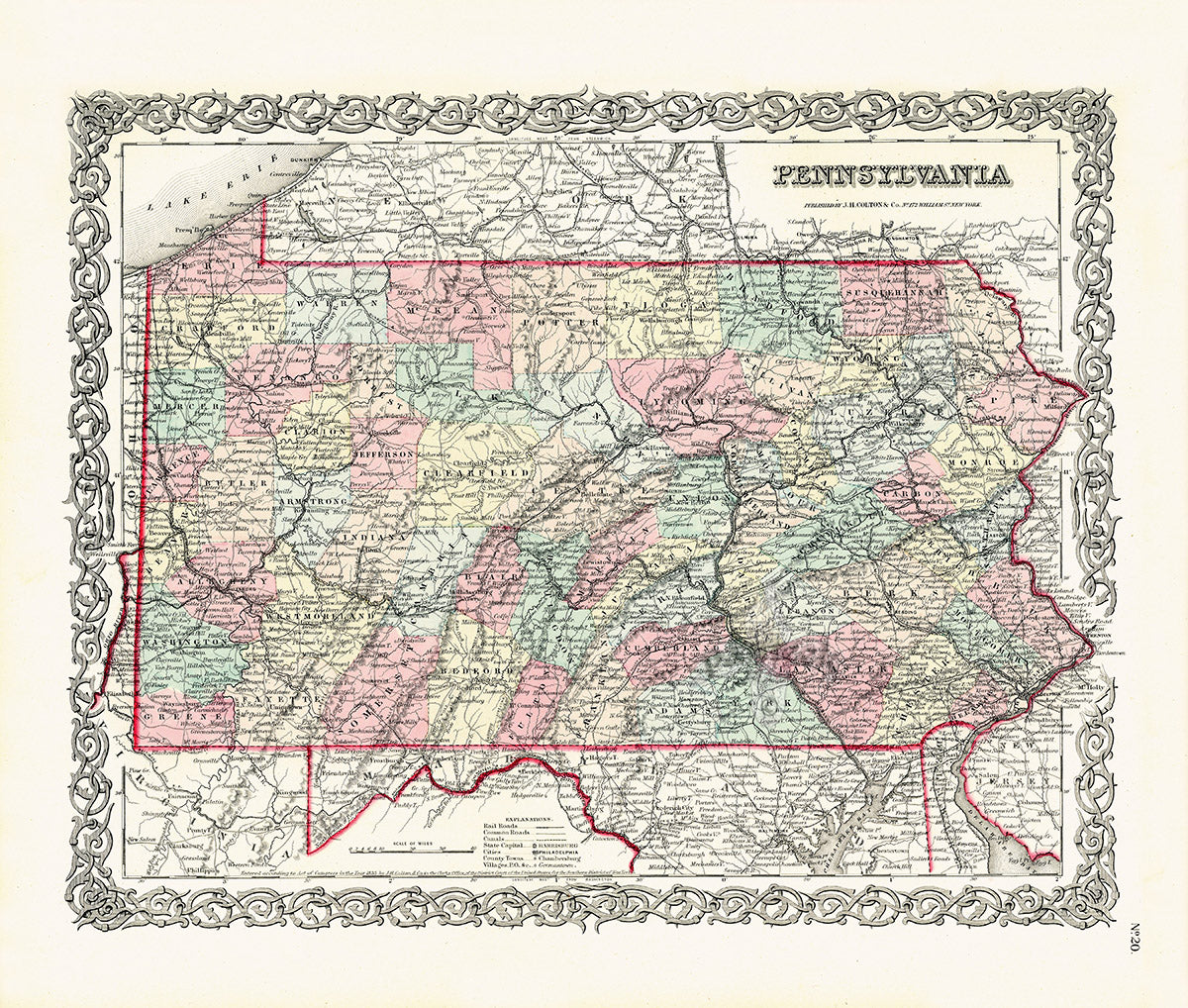 Antique Map Prints Colton Atlas Pennsylvania
