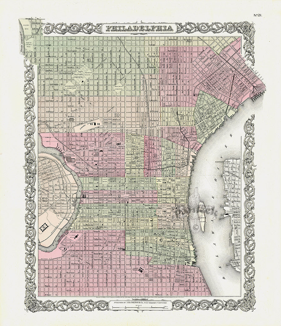 Antique Map Prints Colton Atlas Philadelphia