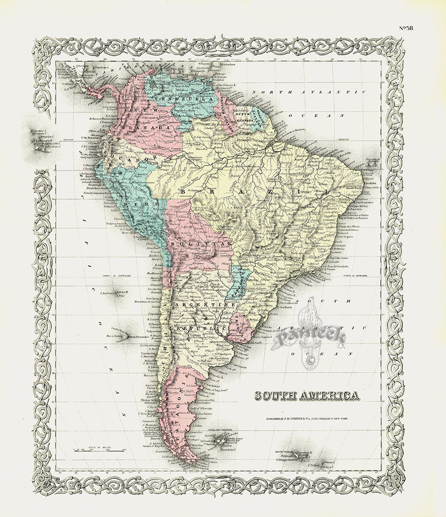 Antique Map Prints Colton Atlas South America