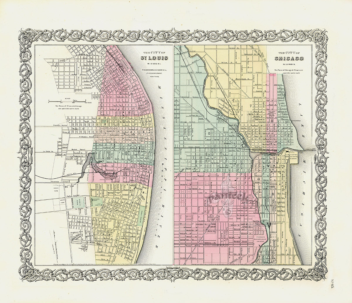 Antique Map Prints Colton Atlas St. Louis, Chicago