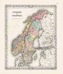 Antique Map Prints Colton Atlas Sweden & Norway - Panteek Antique Prints