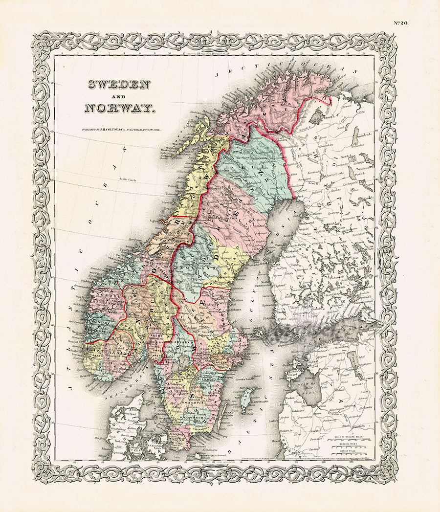 Antique Map Prints Colton Atlas Sweden & Norway