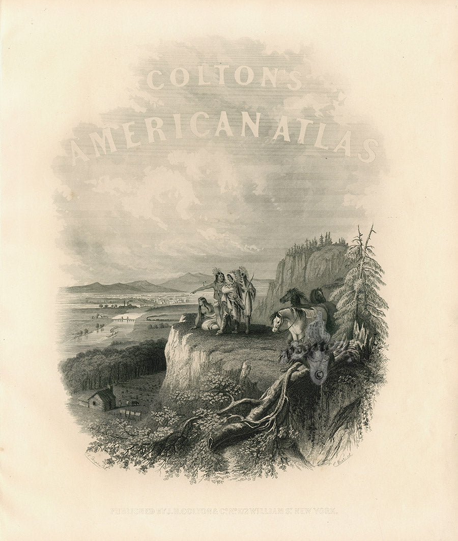 Antique Map Prints Colton Atlas Title Page Native Americans