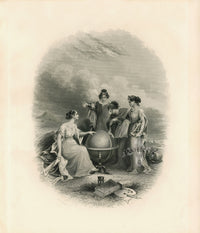 Antique Map Prints Colton Atlas Title Page Women & Globe - Panteek Antique Prints