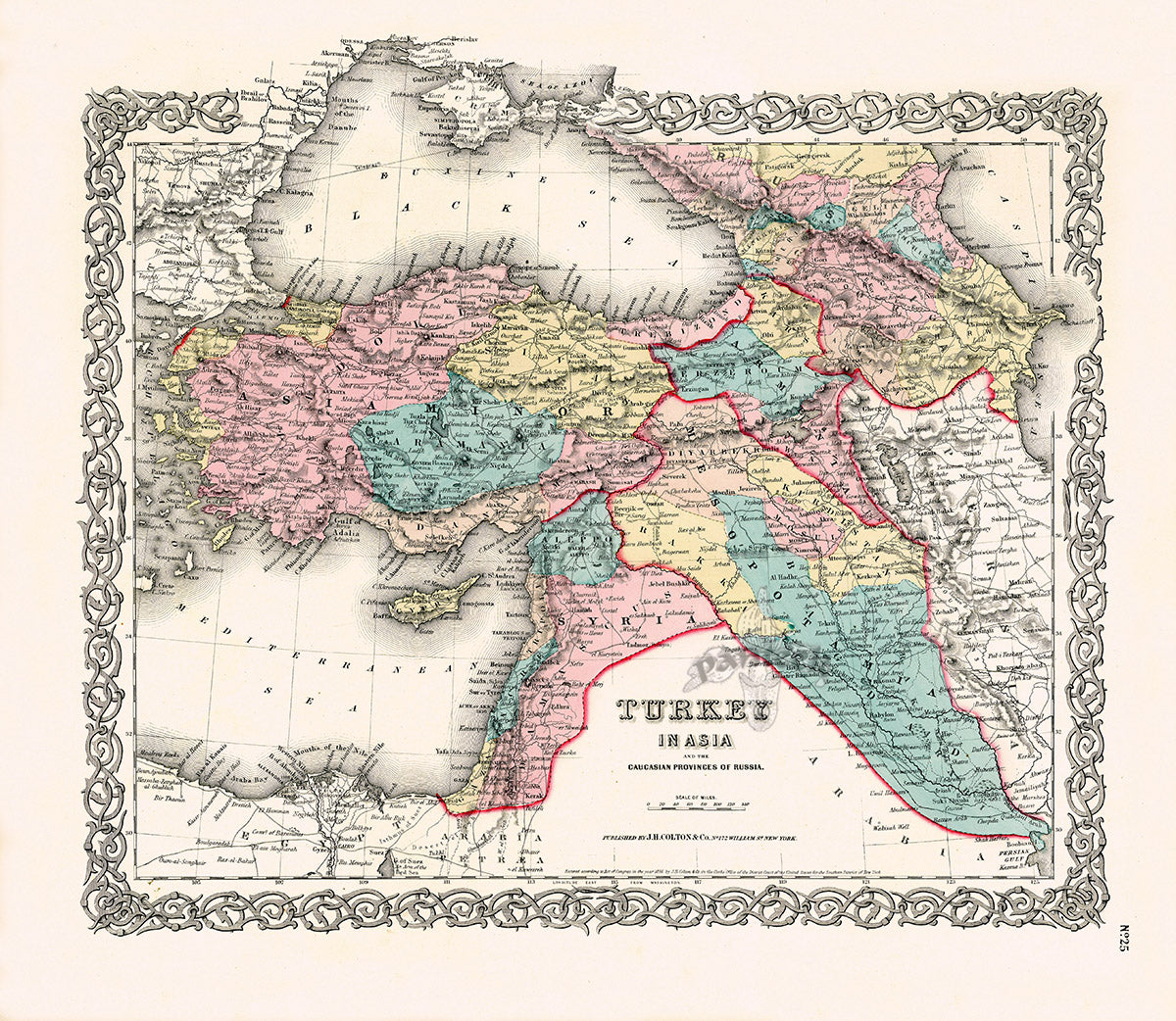 Antique Map Prints Colton Atlas Turkey in Asia