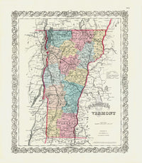 Antique Map Prints Colton Atlas Vermont - Panteek Antique Prints