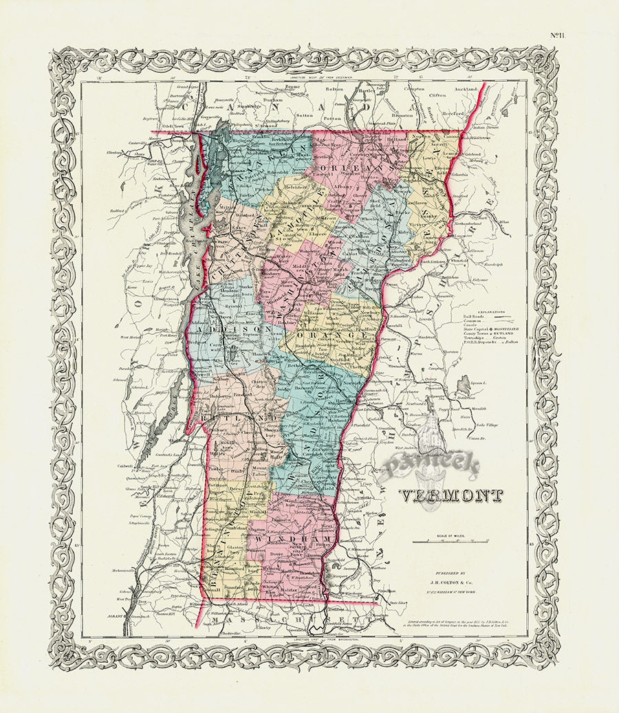 Antique Map Prints Colton Atlas Vermont