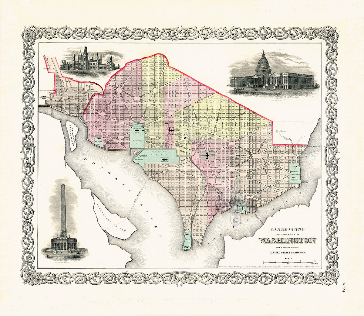 Antique Map Prints Colton Atlas Washington D.C., Georgetown