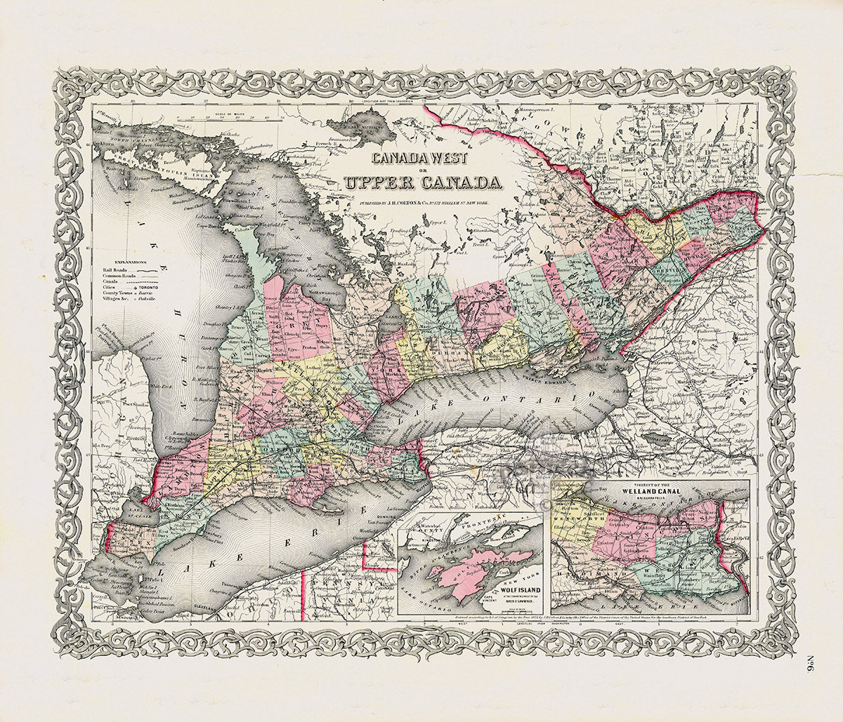 Antique Map Prints Colton Atlas West or Upper Canada
