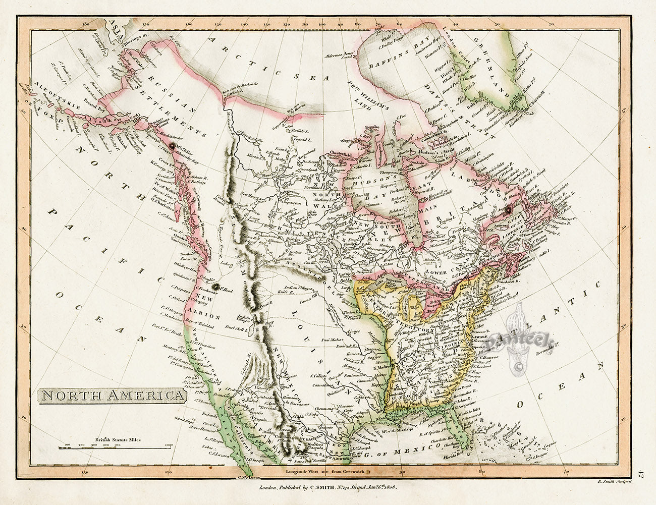 Antique Maps of the World, America, Arctic 1690, N. America 1808