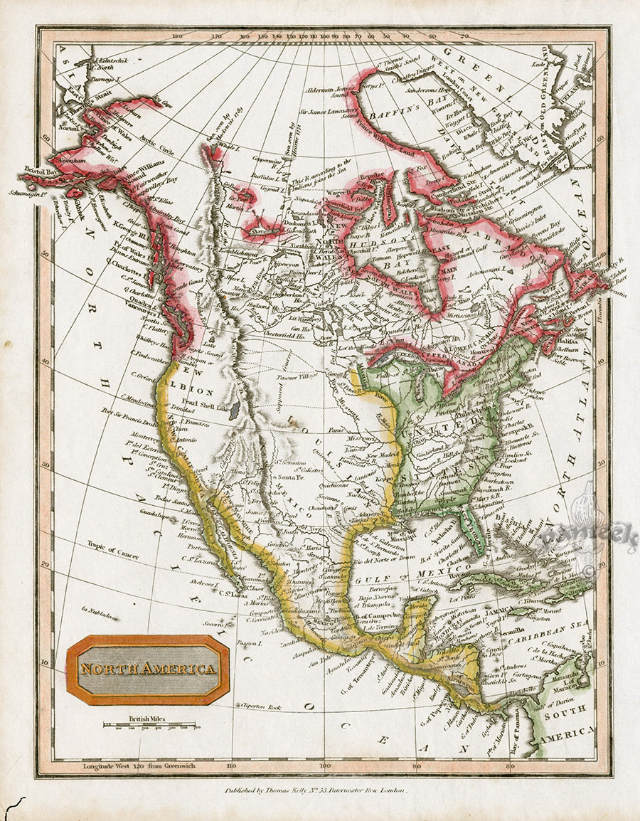 Antique Maps of the World, America, Arctic 1690, N. America Pub. 1817