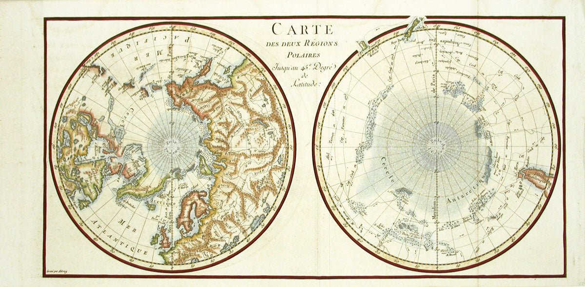 Antique Maps of the World, America, Arctic 1690 on Two Polar Regions