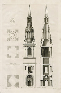 Architecture Stately Homes Vitruvius Britannicus Bow-Steeple 1715 - Panteek Antique Prints