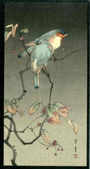 Blue Birds at Night 1930 Seitei Wantanabe Original Woodblock - Panteek Antique Prints