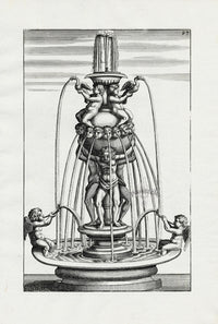 Bockler Architectura Curiosa Nova Fountain, Cherub Trumpet - Panteek Antique Prints