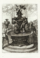 Bockler Architectura Curiosa Nova Fountain, Cherub Urn - Panteek Antique Prints