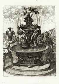 Bockler Architectura Curiosa Nova Fountain, Cherub Urn - Panteek Antique Prints