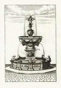 Bockler Architectura Curiosa Nova Fountain, Children Fishing - Panteek Antique Prints