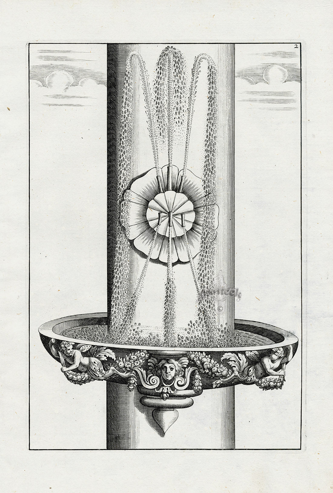 Bockler Architectura Curiosa Nova Fountain, Column Flower