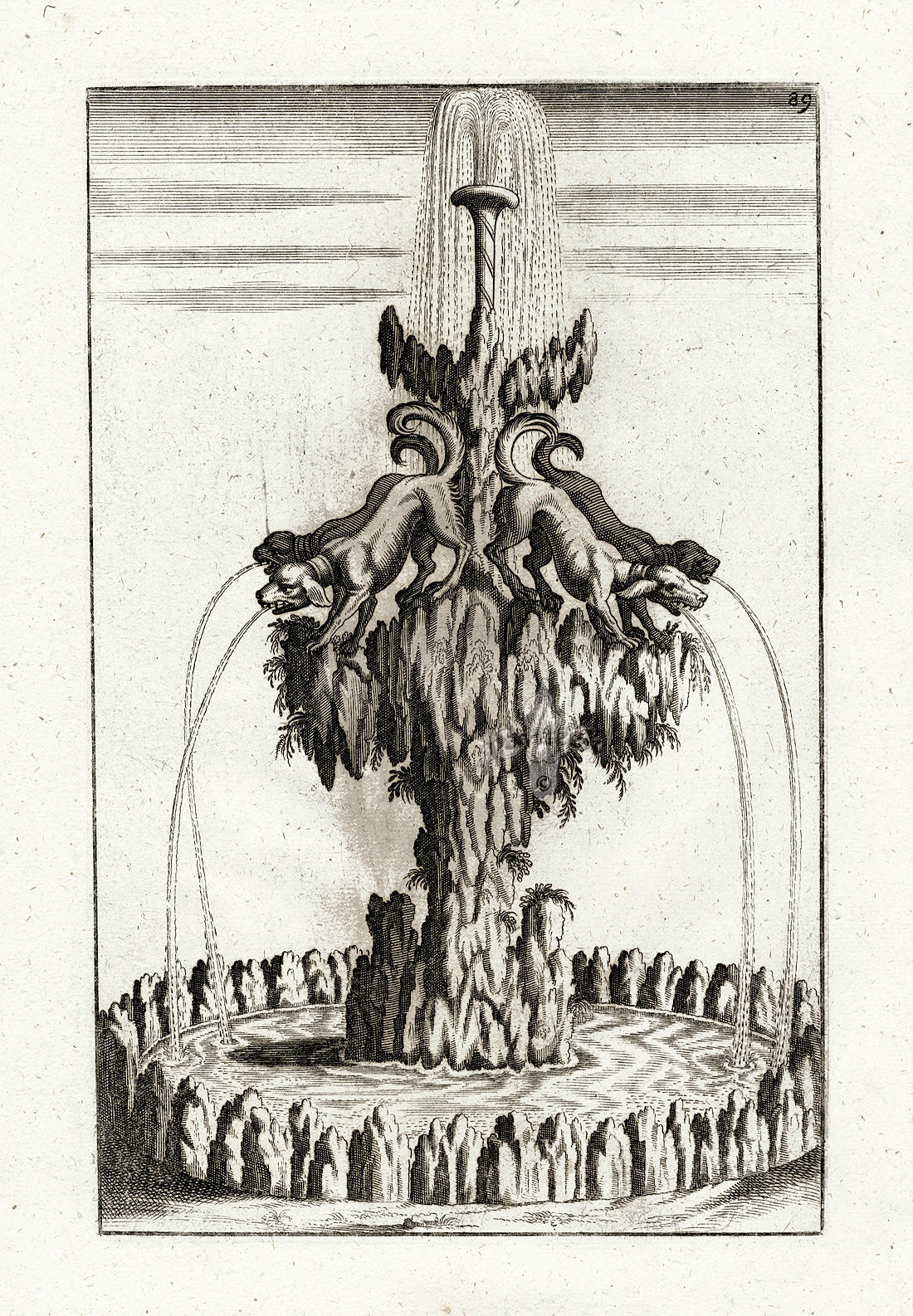 Bockler Architectura Curiosa Nova Fountain, Dogs