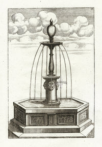 Bockler Architectura Curiosa Nova Fountain, Egg Finial - Panteek Antique Prints