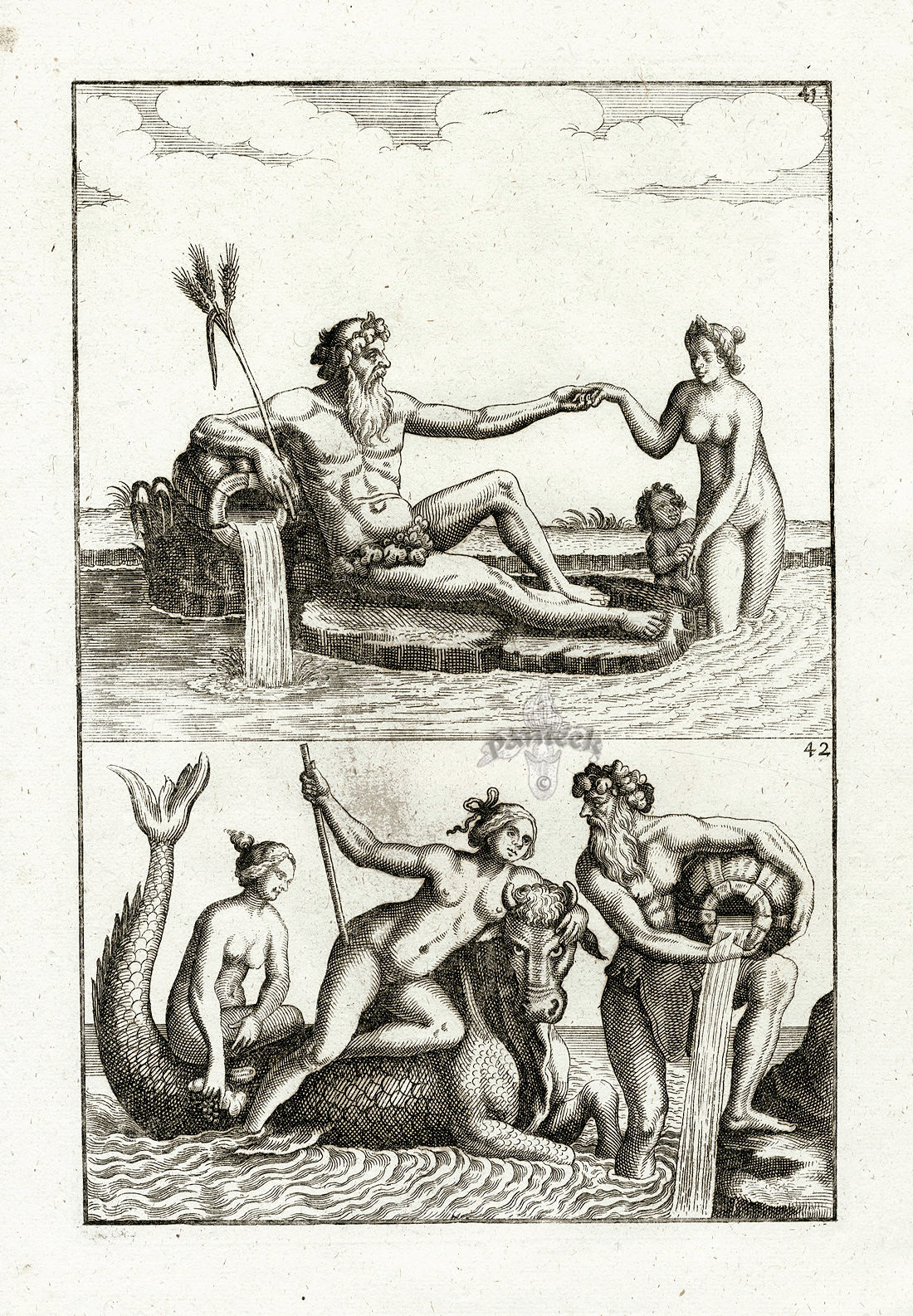 Bockler Architectura Curiosa Nova Fountain, Glaucus & Scylla