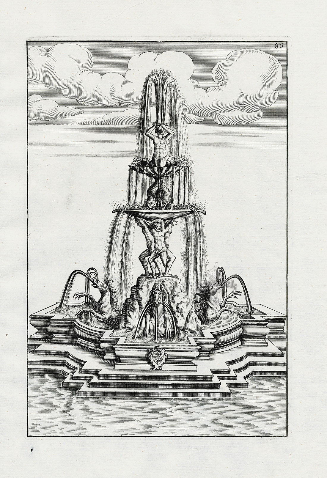 Bockler Architectura Curiosa Nova Fountain, Horses