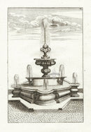 Bockler Architectura Curiosa Nova Fountain, Leafed Finial - Panteek Antique Prints