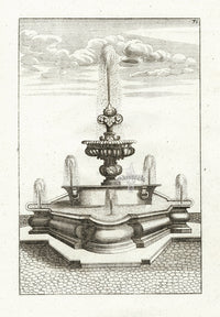 Bockler Architectura Curiosa Nova Fountain, Leafed Finial - Panteek Antique Prints