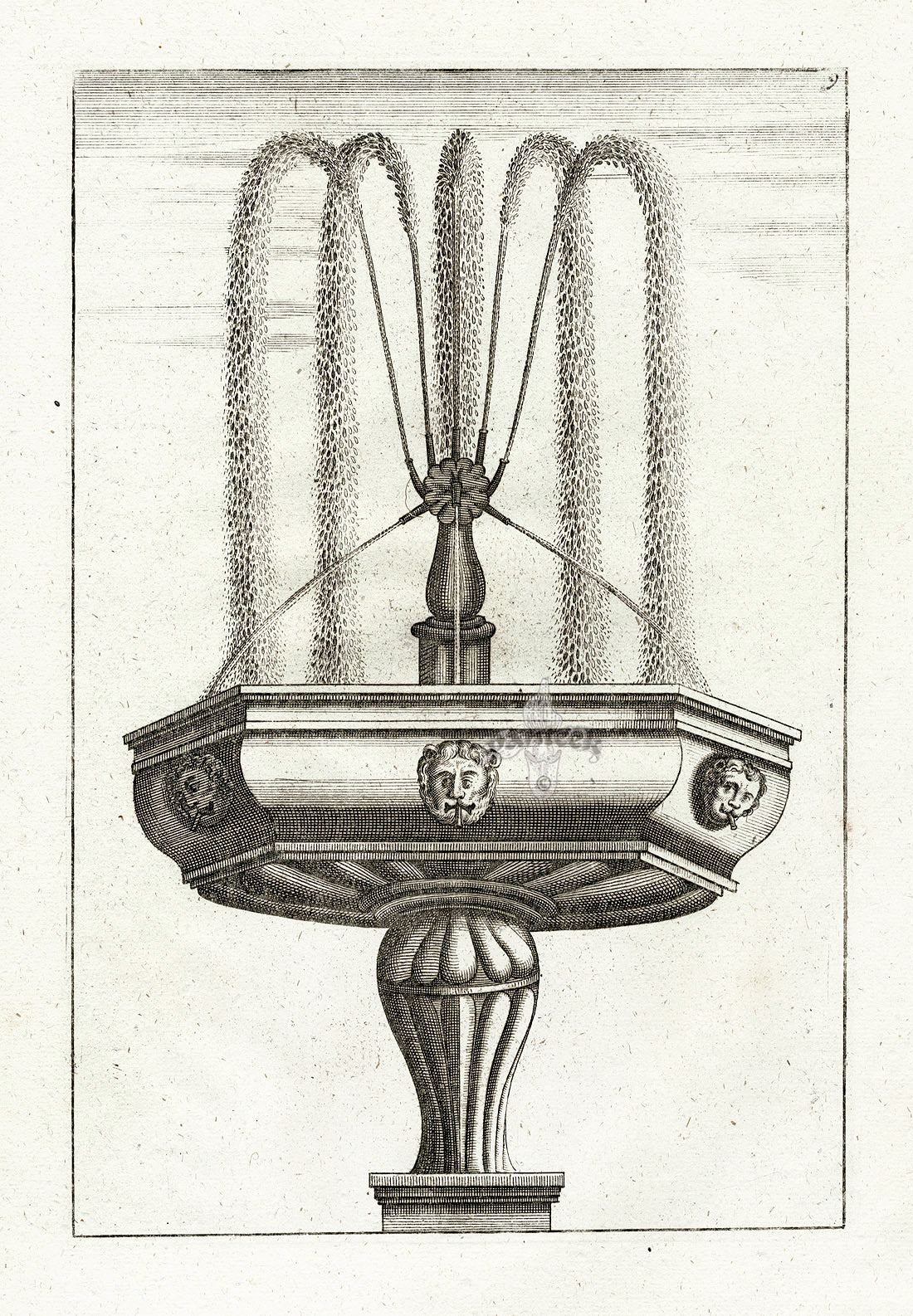 Bockler Architectura Curiosa Nova Fountain, Lion Faces