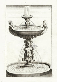 Bockler Architectura Curiosa Nova Fountain, Mascaron Caryatids - Panteek Antique Prints