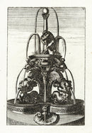 Bockler Architectura Curiosa Nova Fountain, Mermen Urns - Panteek Antique Prints